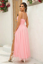 Asymmetrical Ruched Slit Dress - Delanoir