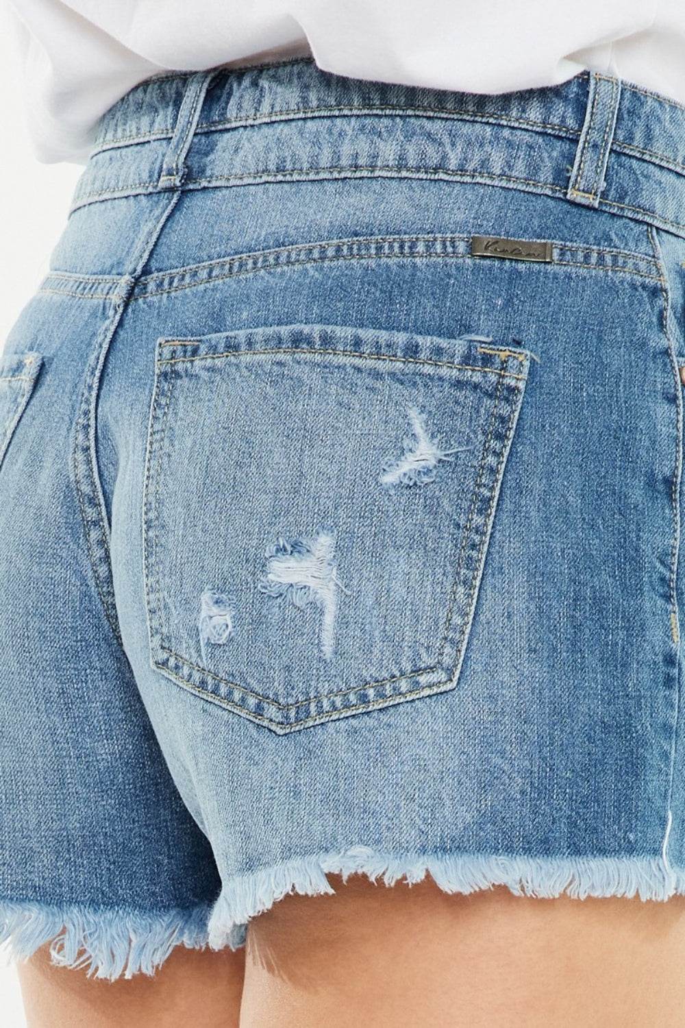 Kancan Full Size High Rise Raw Hem Denim Shorts - Delanoir