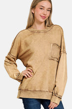 Zenana Exposed Seam Round Neck Dropped Shoulder Sweatshirt - Delanoir