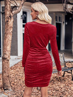 Glitter Ruched Cowl Neck Wrap Dress - Delanoir