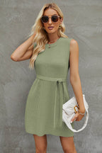 Tied Round Neck Sleeveless Sweater Dress - Delanoir