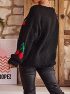 Tied Cherry Round Neck Long Sleeve Cardigan - Delanoir