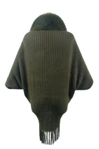 Fringe Detail Long Sleeve Ribbed Poncho - Delanoir
