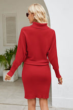 Ribbed Mock Neck Long Sleeve Dress - Delanoir