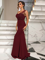 Rhinestone One-Shoulder Formal Dress - Delanoir