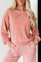 Round Neck Long Sleeve Top and Pants Set - Delanoir