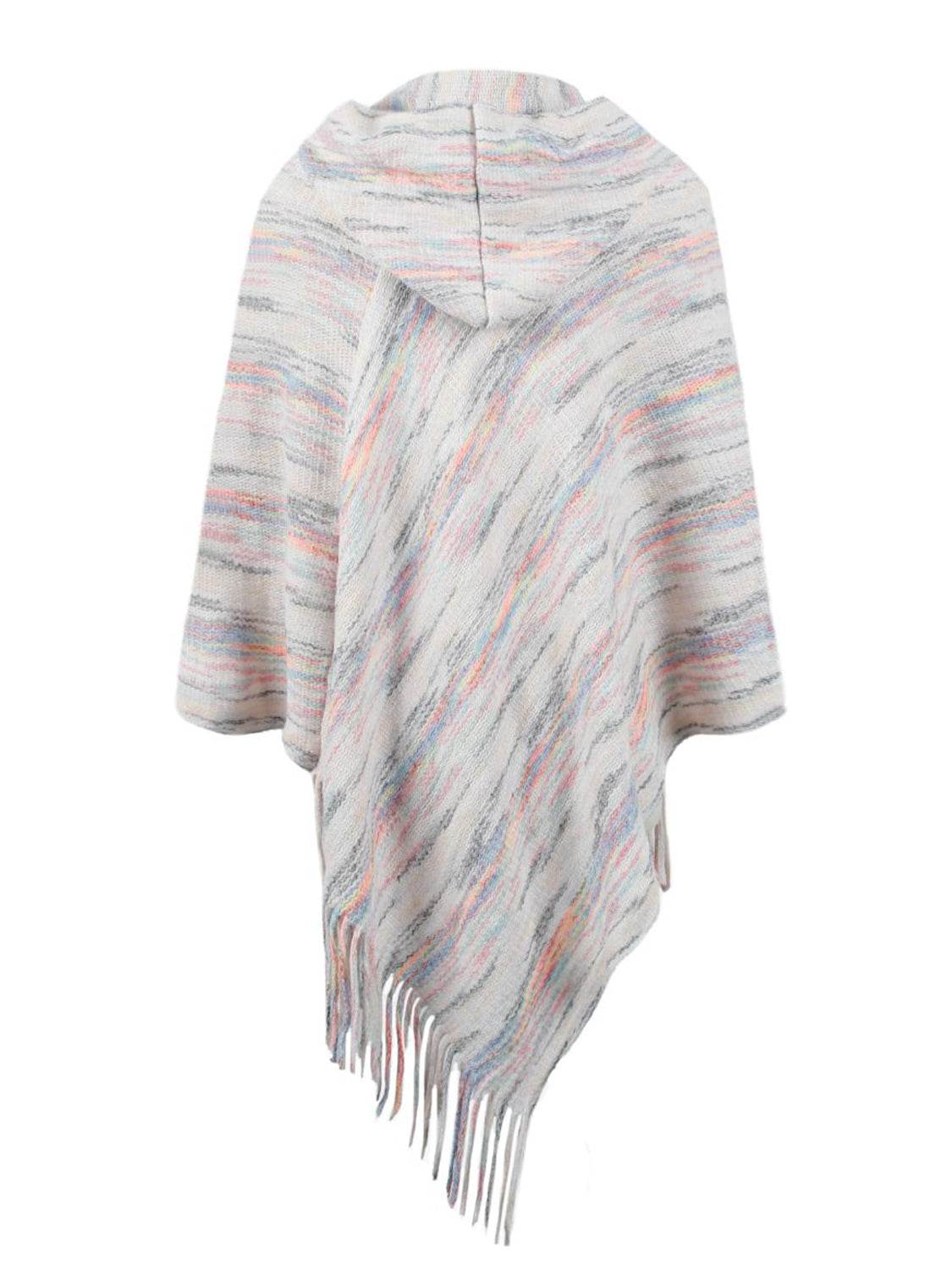 Fringe Hem Hooded Poncho - Delanoir
