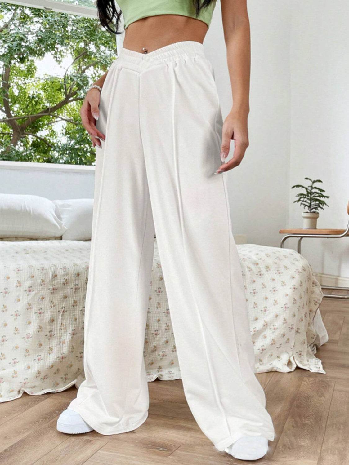 Elastic Waist Wide Leg Pants - Delanoir