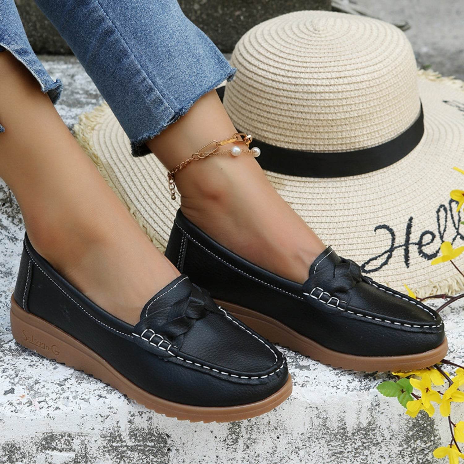 Weave Wedge Heeled Loafers - Delanoir