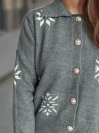Pearl Trim Collared Neck Long Sleeve Cardigan - Delanoir