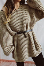Boat Neck Dropped Shoulder Mini Sweater Dress - Delanoir