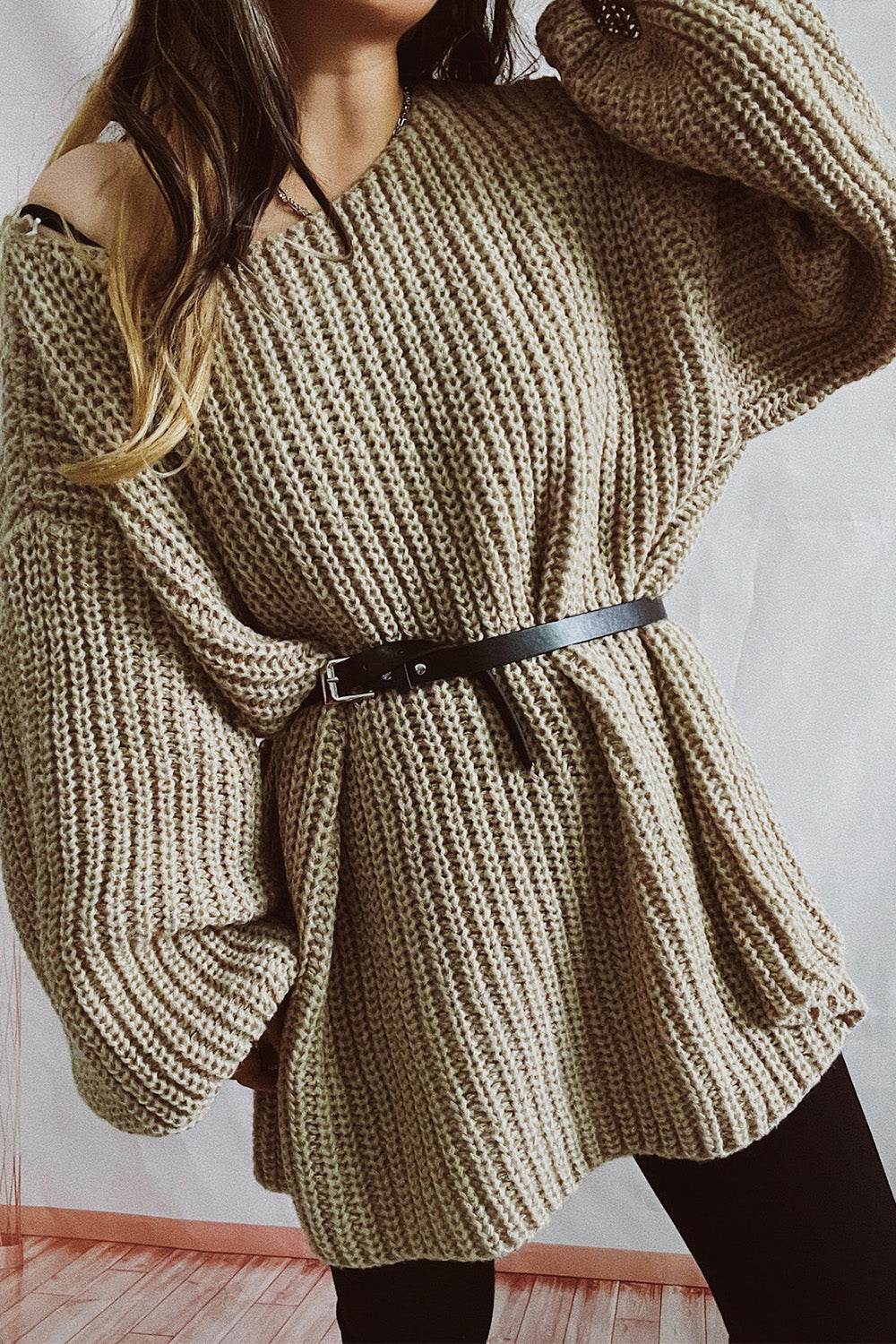 Boat Neck Dropped Shoulder Mini Sweater Dress - Delanoir