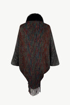 Open Front Fringe Hem Poncho - Delanoir