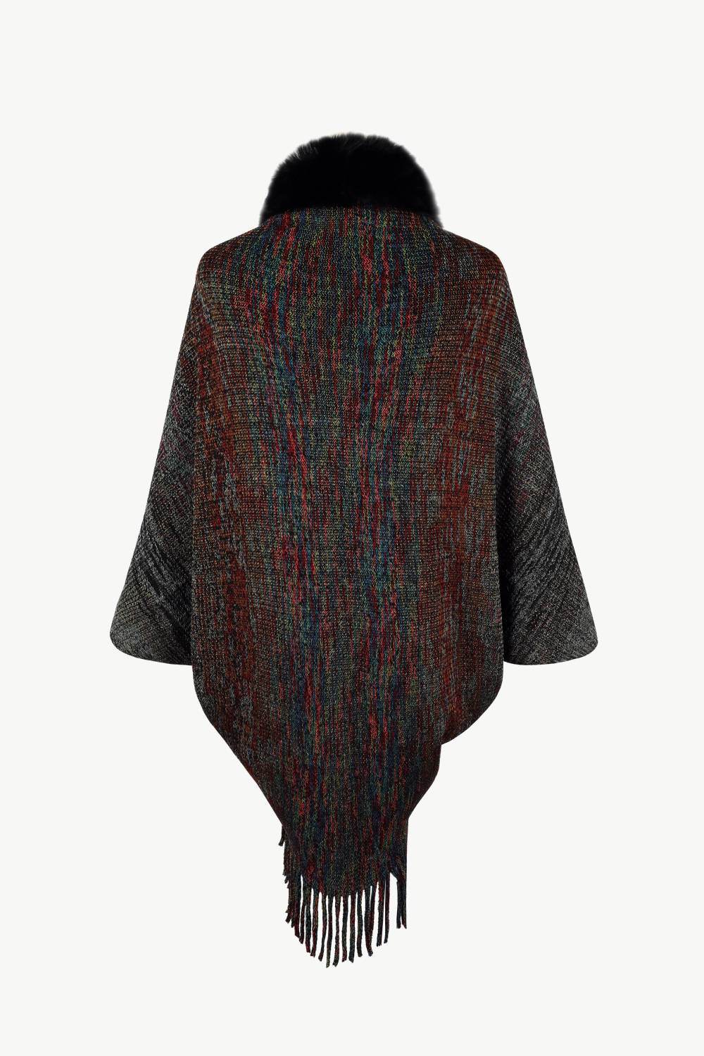 Open Front Fringe Hem Poncho - Delanoir