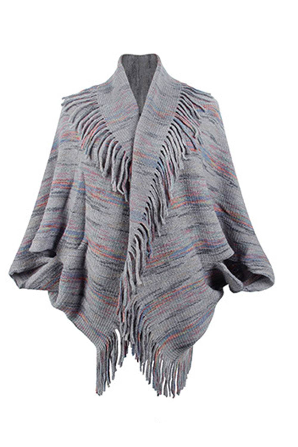 Fringe Detail Printed Poncho - Delanoir