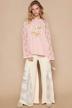 POL Flower Patch Lace Sleeve Knit Top - Delanoir