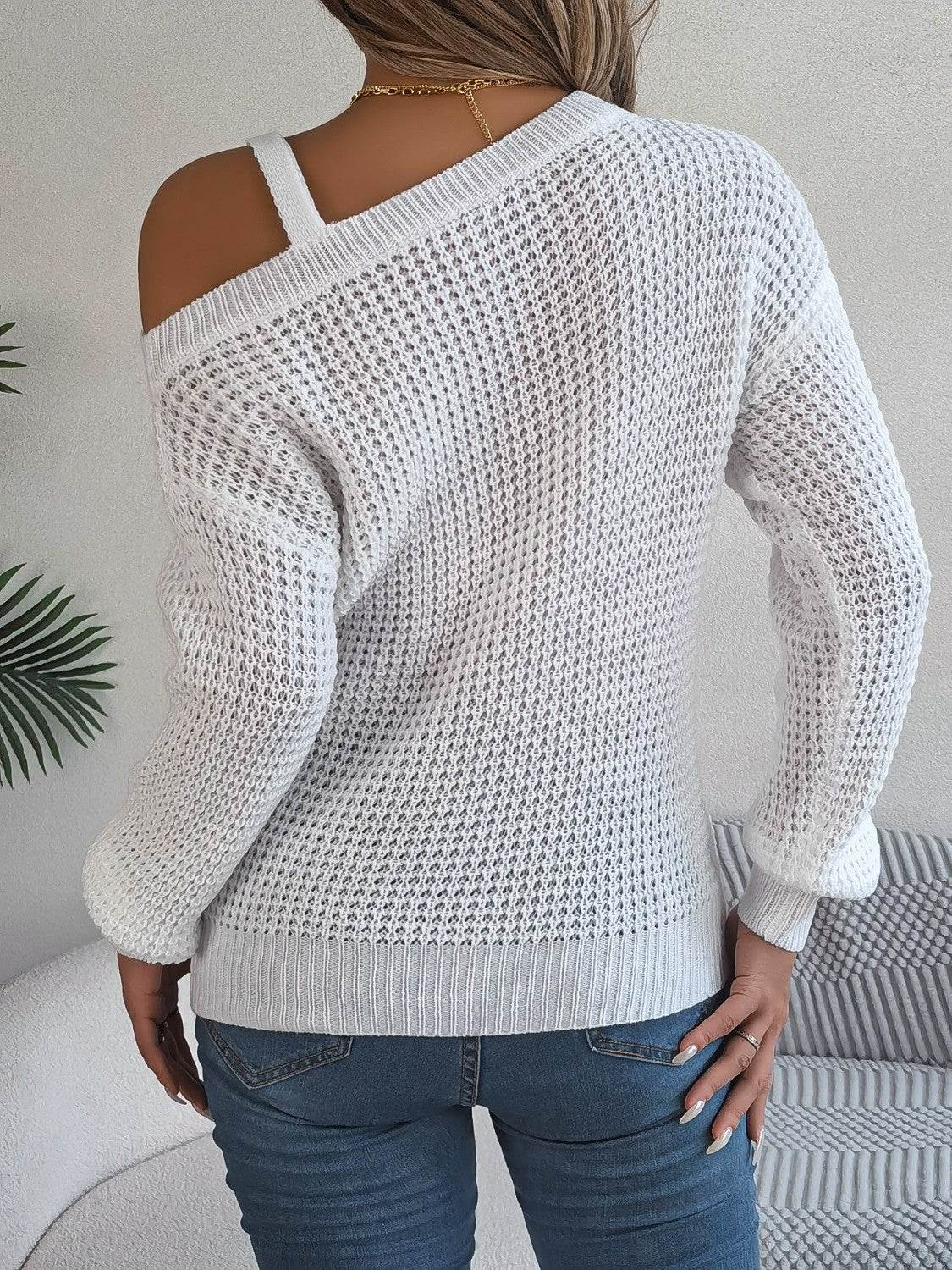 Asymmetrical Neck Long Sleeve Sweater - Delanoir
