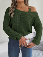 Asymmetrical Neck Long Sleeve Sweater - Delanoir