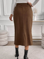 Perfee Slit Midi Skirt with Pockets - Delanoir