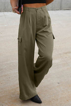 Ruched Wide Leg Pants with Pockets - Delanoir
