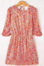 Slit Tied Printed Round Neck Mini Dress - Delanoir