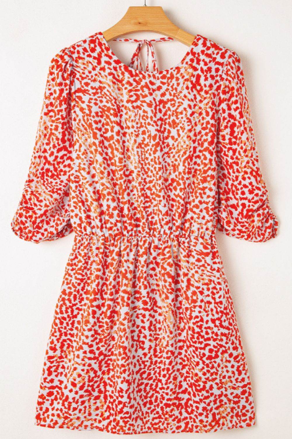 Slit Tied Printed Round Neck Mini Dress - Delanoir