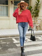 Round Neck Lantern Sleeve Sweater - Delanoir