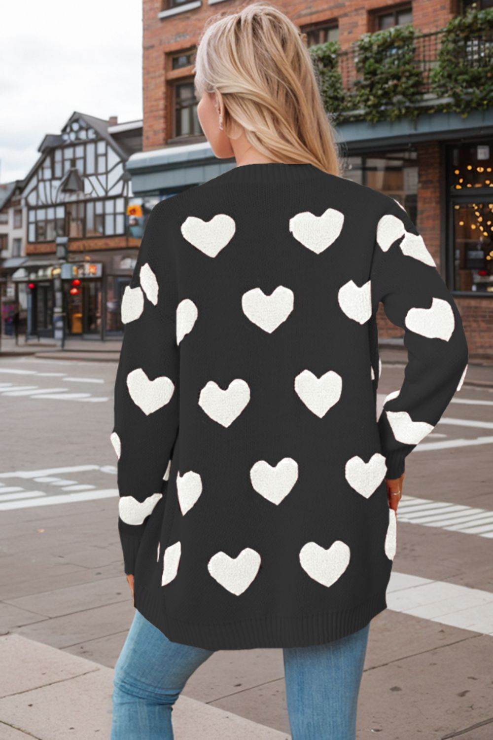 Heart Button Down Long Sleeve Cardigan - Delanoir