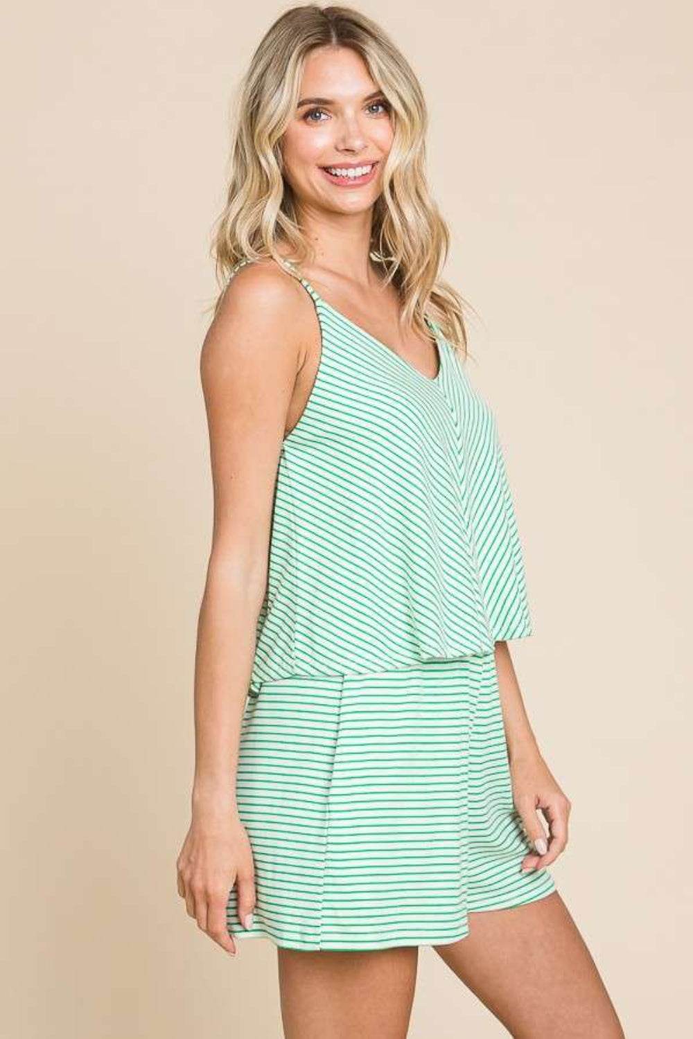 Culture Code Full Size Double Flare Striped Romper - Delanoir