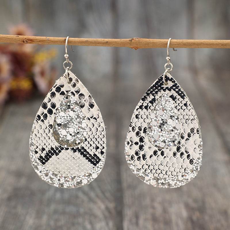 PU Leather Sequin Teardrop Earrings - Delanoir