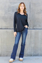 Basic Bae Full Size V-Neck Long Sleeve Top - Delanoir
