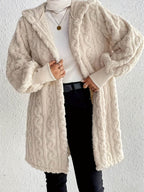 Open Front Long Sleeve Fuzzy Hooded Jacket - Delanoir