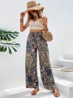 Printed Wide Leg Pants - Delanoir