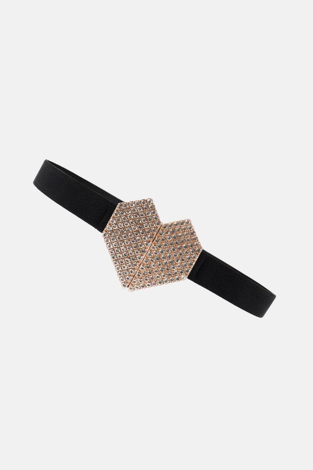 Rhinestone Heart Buckle Elastic Belt - Delanoir