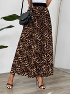 Perfee Pleated Leopard Maxi Skirt - Delanoir