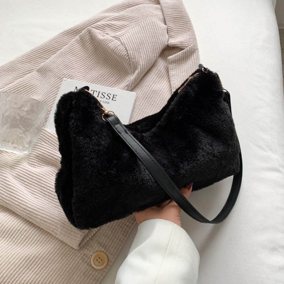 Faux Fur Removable Strap Shoulder Bag - Delanoir