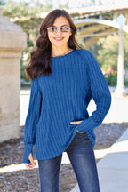 Basic Bae Full Size Ribbed Round Neck Long Sleeve Knit Top - Delanoir