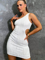 One Shoulder Cutout Mini Dress - Delanoir