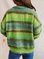 Striped Round Neck Long Sleeve Sweater - Delanoir