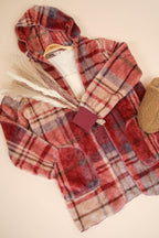 VERY J Fuzzy Plaid Long Sleeve Hooded Jacket - Delanoir