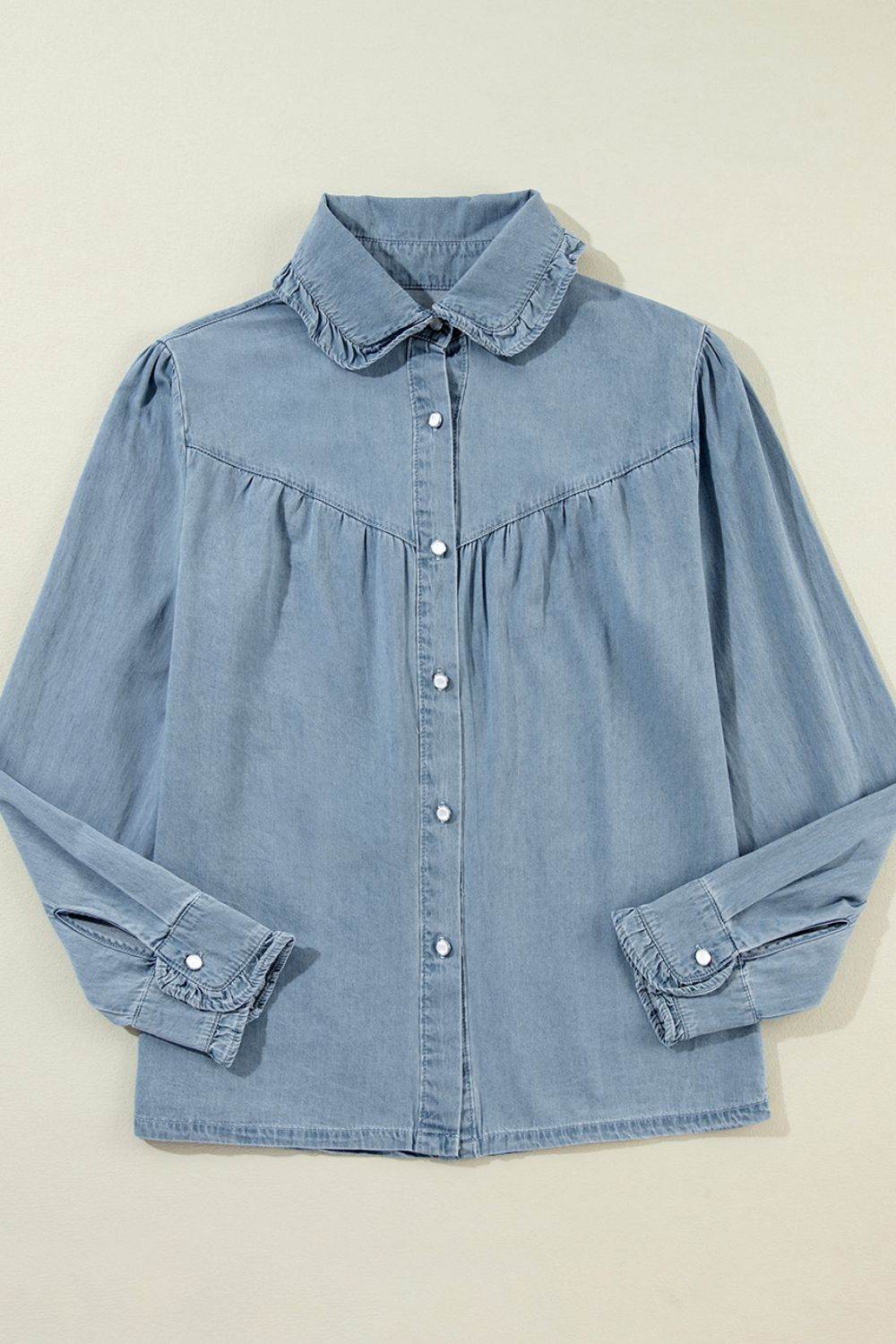 Button Up Long Sleeve Denim Top - Delanoir