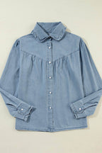 Button Up Long Sleeve Denim Top - Delanoir
