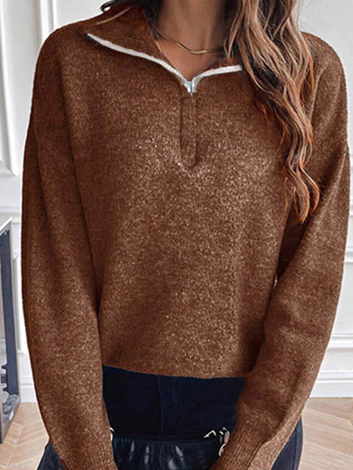 Half Zip Dropped Shoulder Sweater - Delanoir