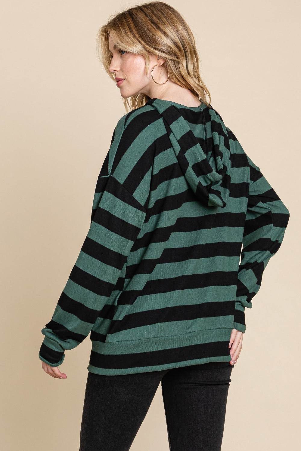 BOMBOM Drawstring Striped Dropped Shoulder Hoodie - Delanoir