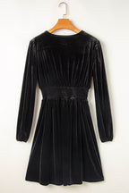 Surplice Long Sleeve Velvet Dress - Delanoir