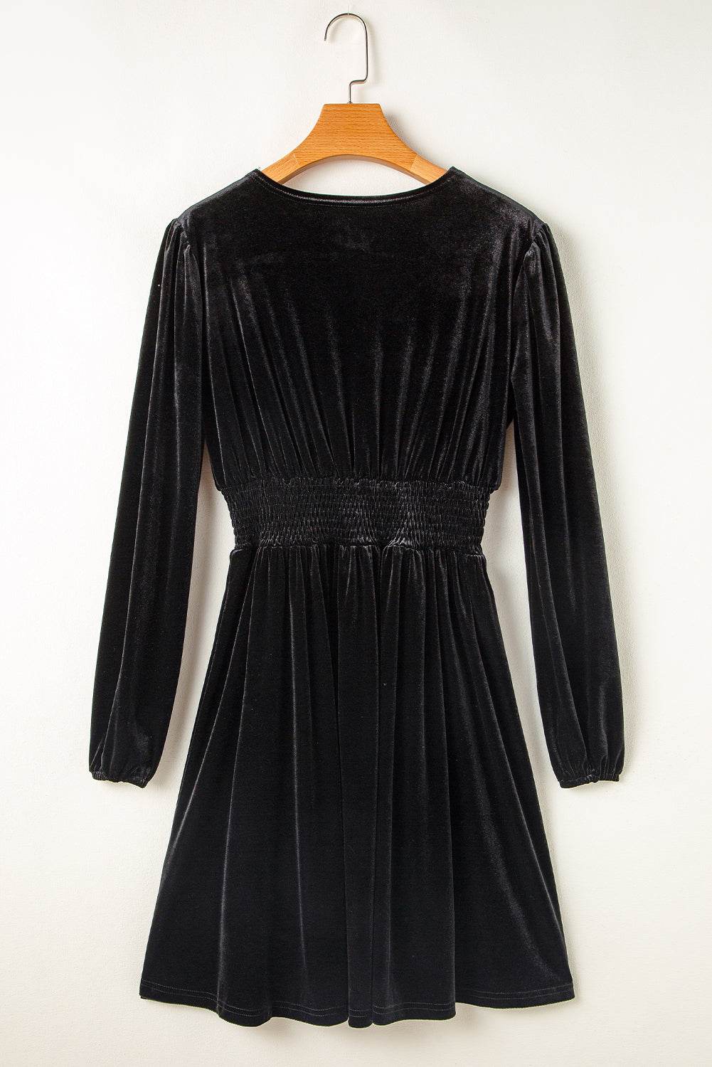 Surplice Long Sleeve Velvet Dress - Delanoir