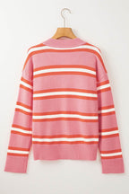 Striped Button Down Long Sleeve Cardigan - Delanoir