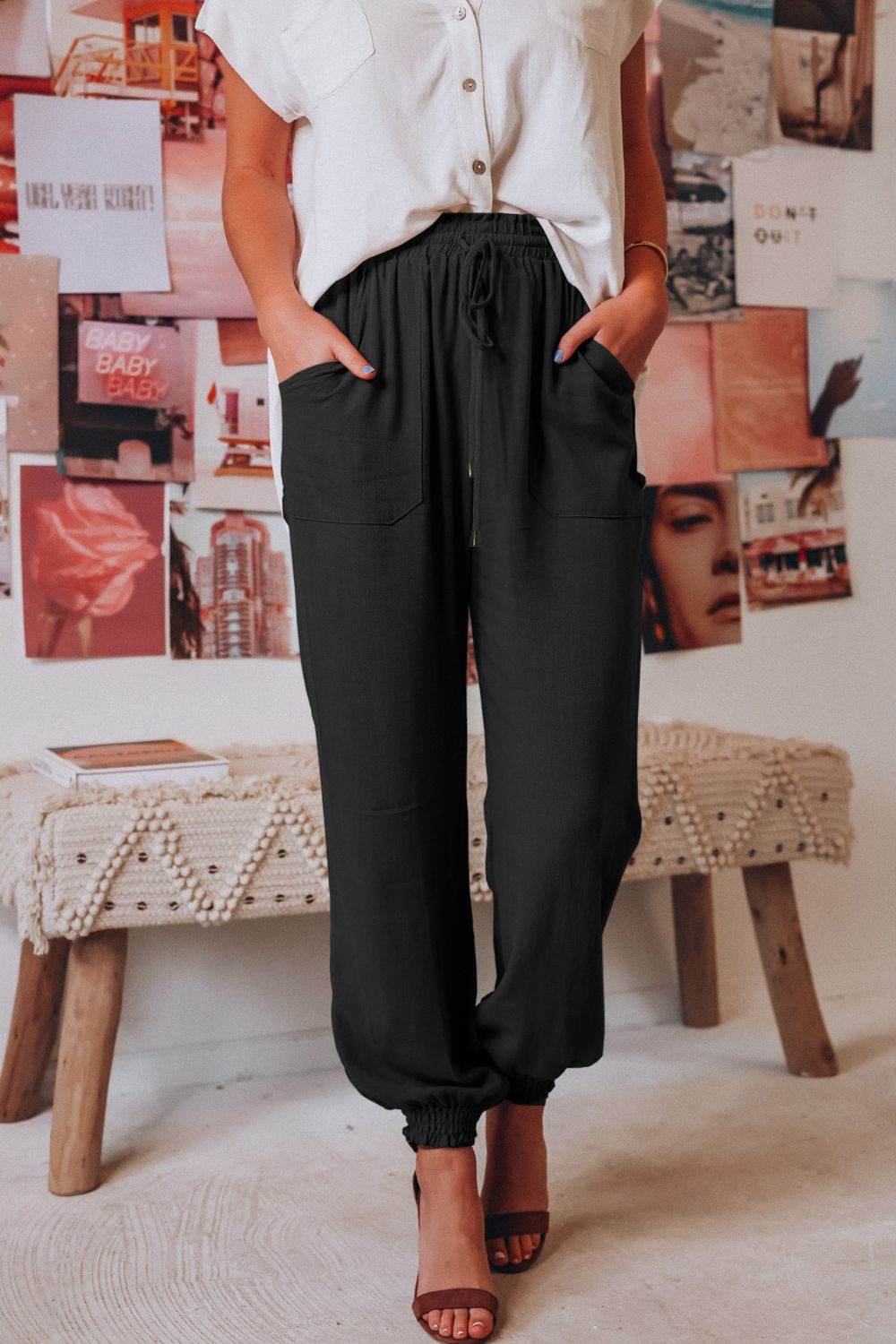 Tied Long Joggers with Pockets - Delanoir