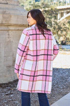 Double Take Full Size Plaid Button Up Lapel Collar Coat - Delanoir