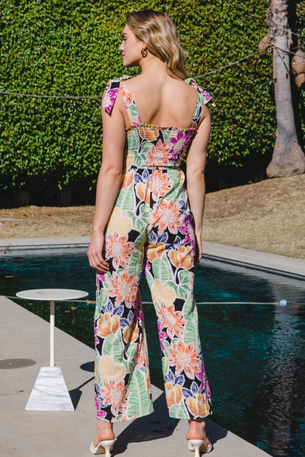 ODDI Full Size Floral Sleeveless Wide Leg Jumpsuit - Delanoir